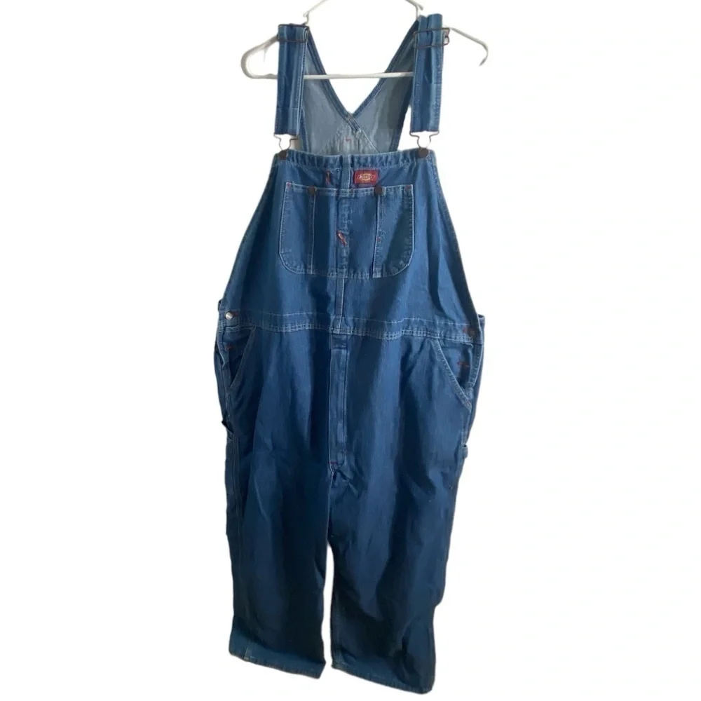 Vintage Dickies Denim Bib Overalls 46x30 90s Carpenter Blue Jean